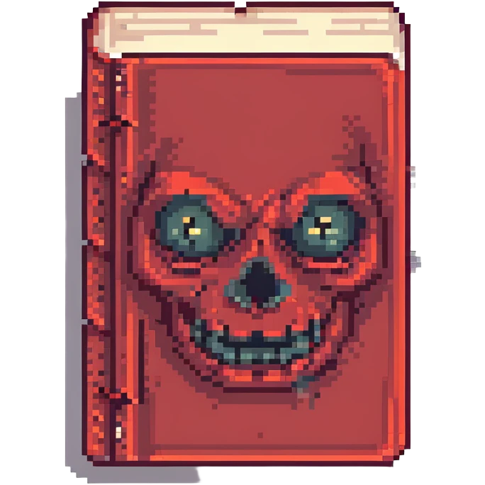 red cursed book with a sinister face emoji
