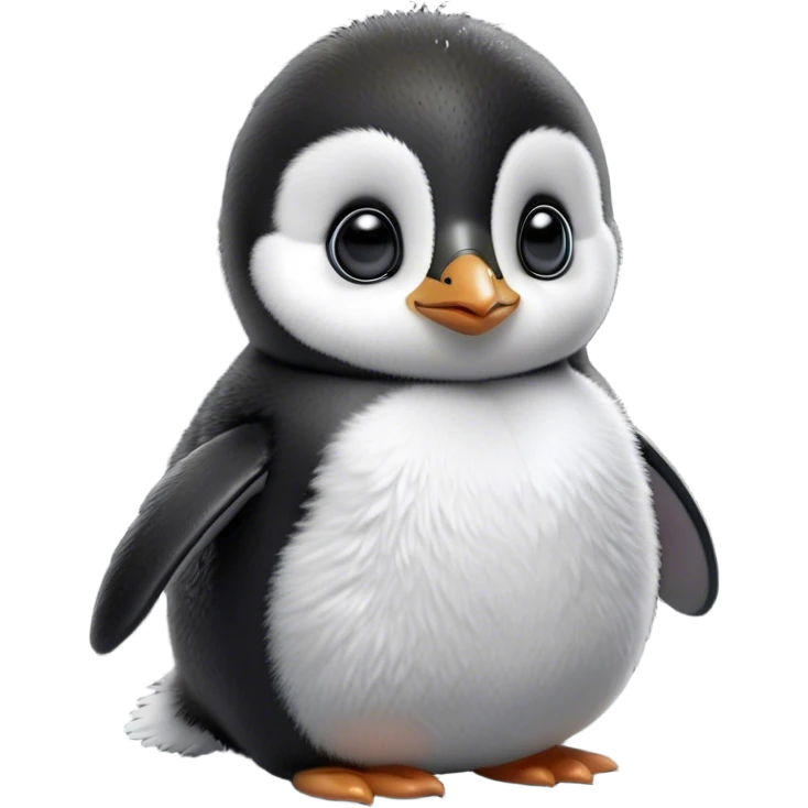 Cinematic Noble Baby Penguin Portrait Emoji, Poised with an air of innocent regality, featuring soft, downy feathers in crisp black and white and wide, soulful eyes, Simplified yet sharp and sophisticated features, highly detailed, glowing with a gentle, dignified polar glow, high shine, intelligent and charming, stylized with an air of cherubic majesty, focused and attentive, soft glowing outline, capturing the essence of a tiny arctic noble that feels as though it could waddle out of the screen with effortless authority! emoji