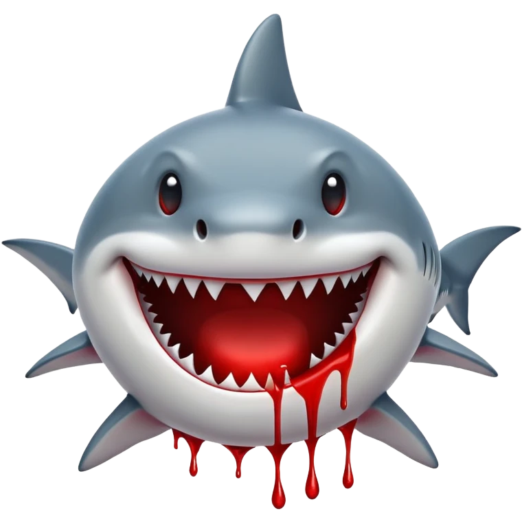 shark smiley face with very dramatic, vivid blood around the nose emoji