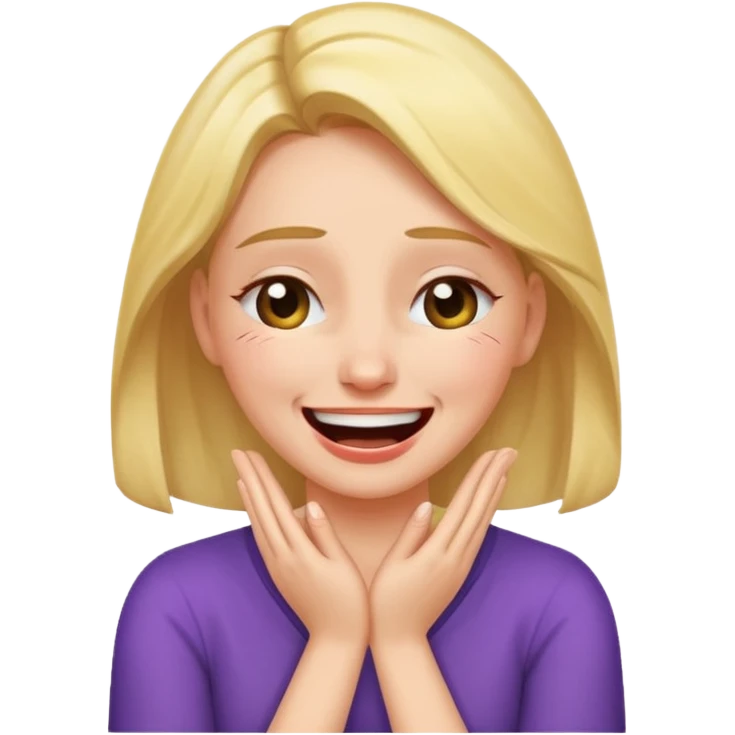 Female with a laughing crying face with hands crossed around neck emoji