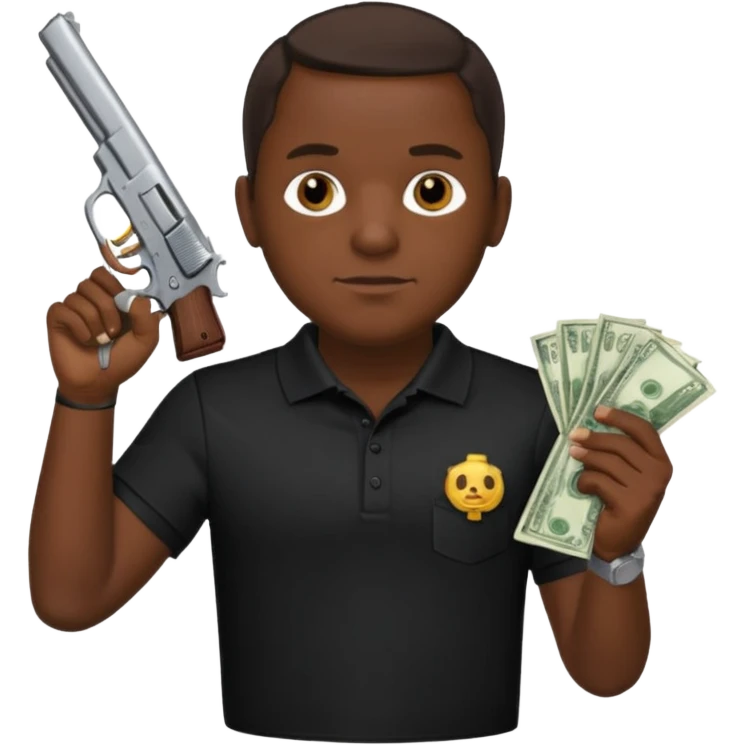 franklin saint from snowfall perhaps holding money and gun but he is with a black polo shirt emoji