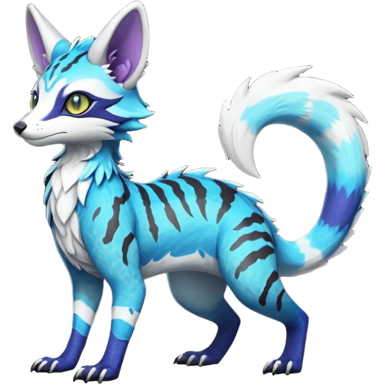 Rare realistic shiny exotic cute epic pretty beautiful handsome gorgeous aesthetic colorful vibrant Vernid-Fionbri-Protogen-Primagen-Sergal-Wickerbeast-Genet-Trico-species-Fakemon-hybrid-creature by LiLaiRa, beautiful intricate markings, full body emoji
