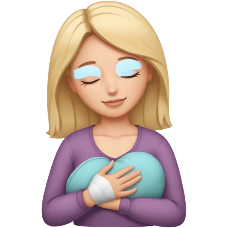 Elini göğsine koyup rahatlayan huzurlu kadın emoji