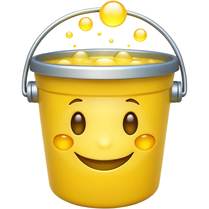 a smiley cute emoji with transparent glowing buckets as eyes that light up, playful emoji
