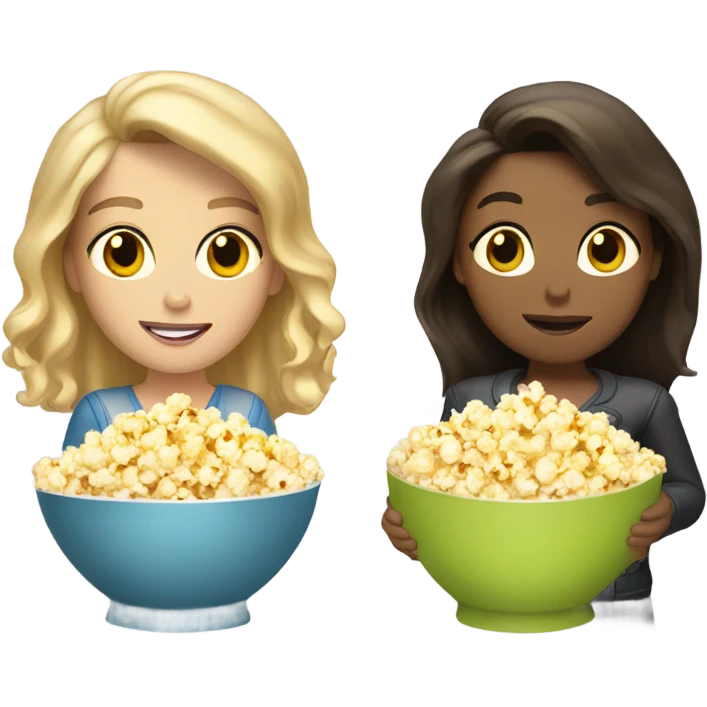 blonde with short hair and brunette with long hair eating popcorn emoji