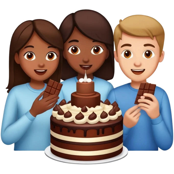 2 girls and 2 guys eating chocolate cake  emoji
