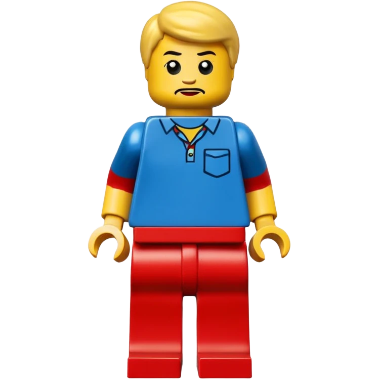 LEGO minifigure, classic yellow face, blocky body, surprised expression emoji