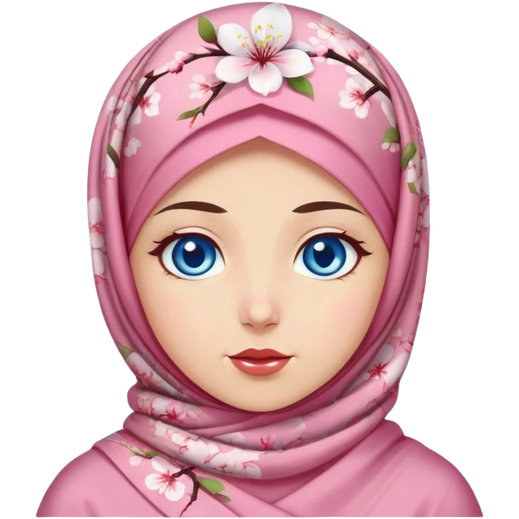 Turkish beautiful finish Konya girl blue eyes with cherry blossom floral hijab islamic dress and with Drooling face emoji