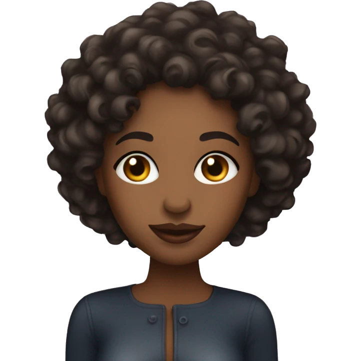 Black woman with short curly hair, dimples, holding lip gloss, emoji