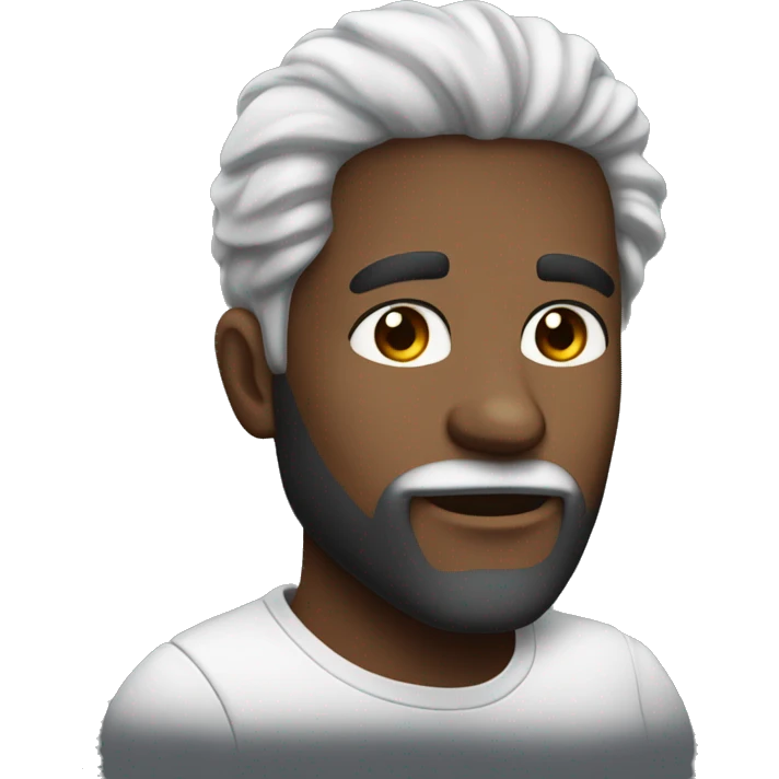 Homem negro, barba branca, cabelo branco, careca, magro emoji