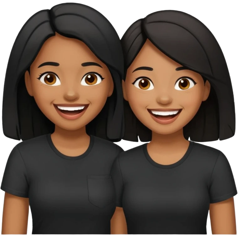 Brown skin colored sisters with not same height with black hair and black shirts having fun with eachother emoji