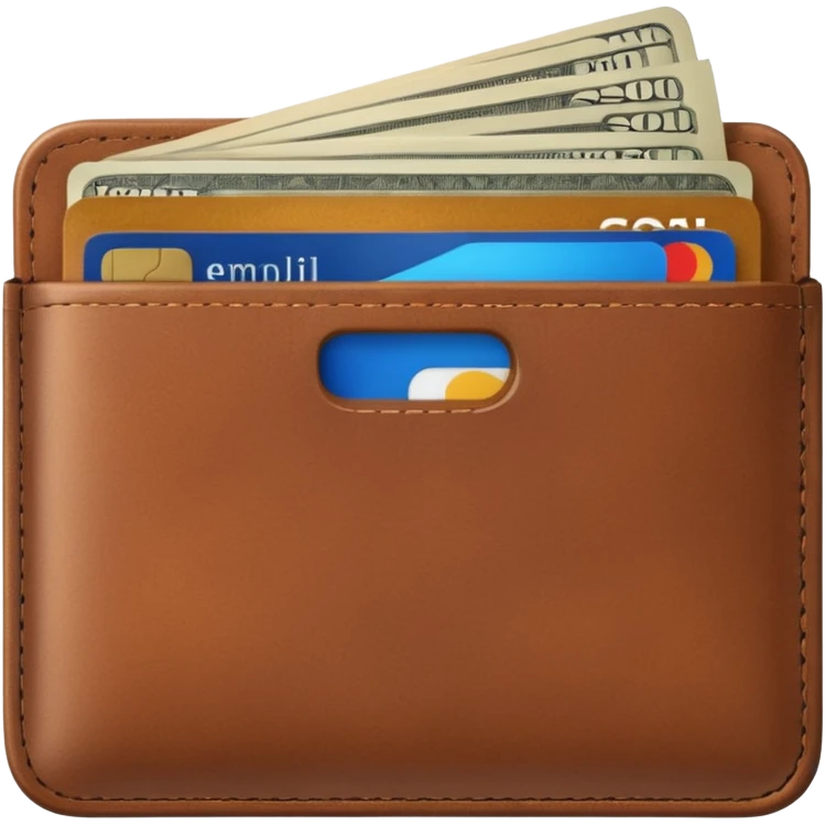 portefeuille marron avec quelques billets et carte bancaire emoji