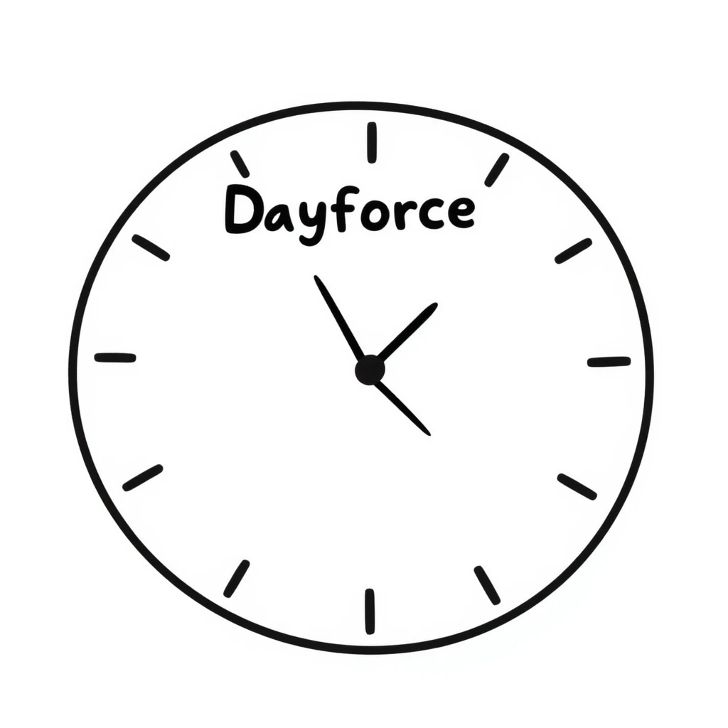 hand-drawn doodle of a clock with Dayforce text emoji
