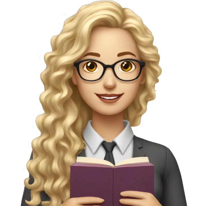 Woman teacher blonde long curly hair glasses with book emoji