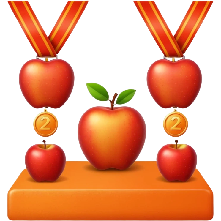 medal podium where 2nd and 3rd place are apples and 1st place is an orange emoji