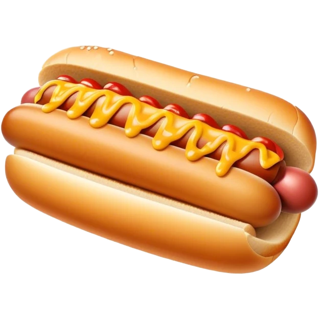 Cinematic classic hot dog, nestled in a soft toasted bun, drizzled with mustard and ketchup, juicy and flavorful, warm golden tones, ultra-detailed and mouthwatering. emoji
