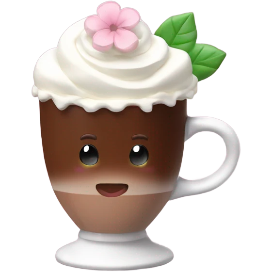 Hot chocolate with pale pink flower and whipped cream emoji
