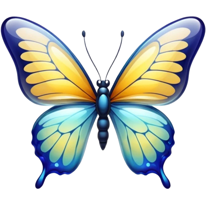 transparent butterfly shaped glass, shiny and translucent glass style emoji