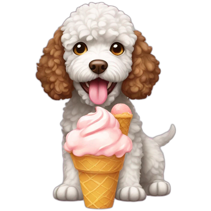 A Lagotto Romagnolo eating ice cream emoji