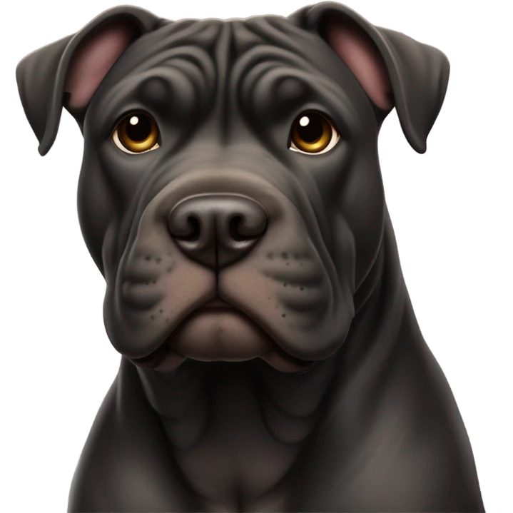 Black shar-pei pit bull mix dog, full body emoji