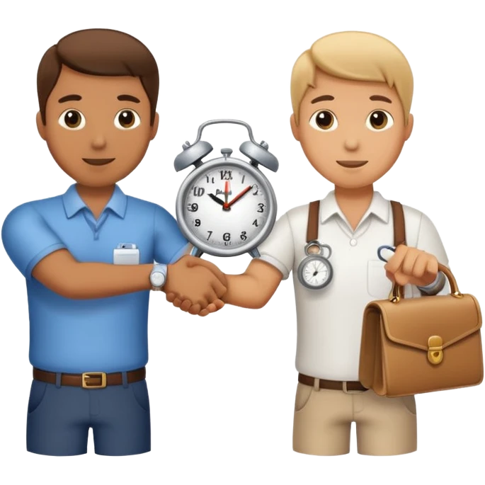 handshake with a small clock and calendar emoji