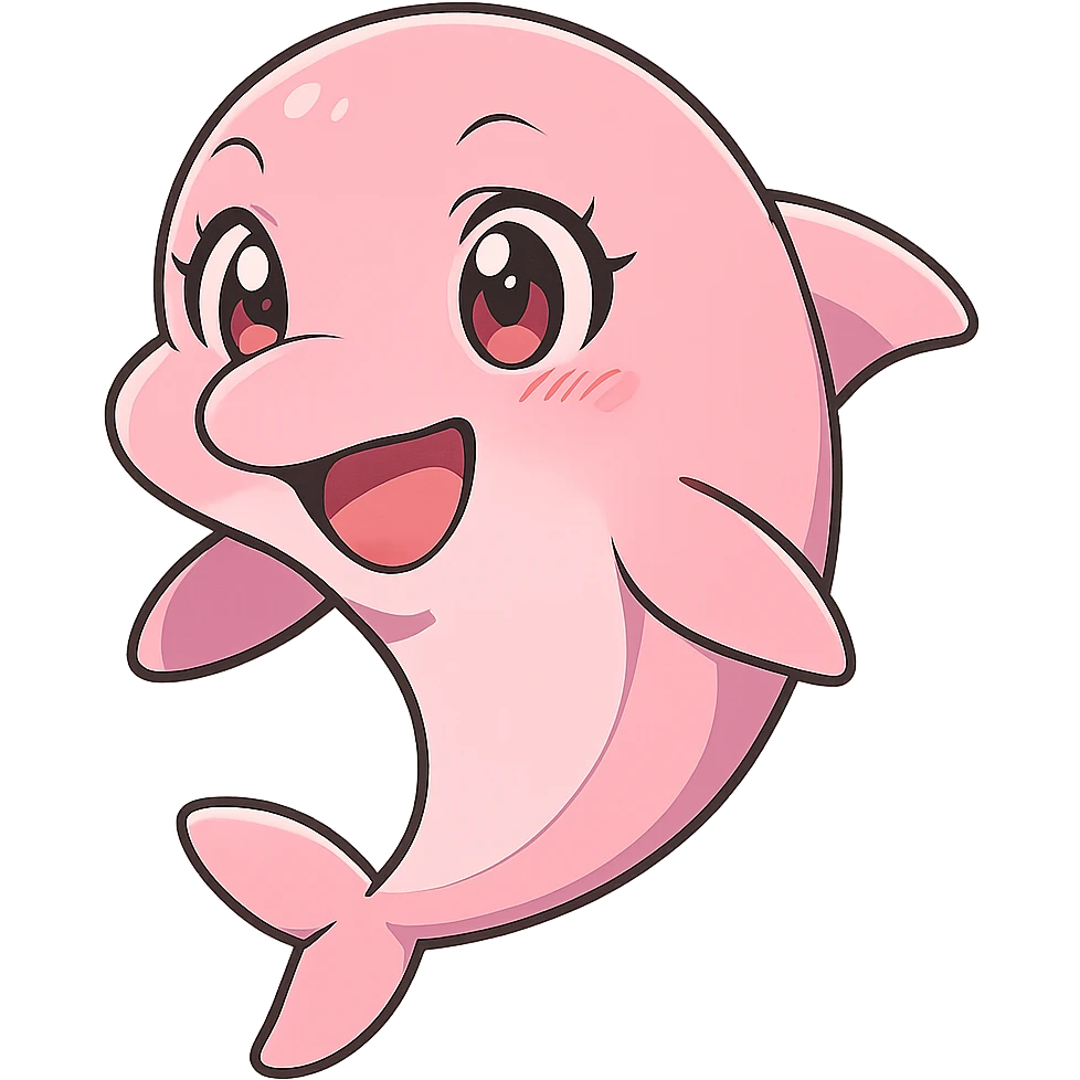 pink dolphin in anime style, cute and expressive emoji