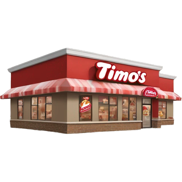 “Tim Hortons store with a red and white color scheme, featuring the classic Tim Hortons logo, a warm and welcoming design that represents a popular coffee and donut shop.” emoji