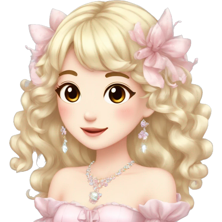 Dreamy pretty elegant cute shiny blushing shy anime lady kawaii beautiful hair naturecore fairycore cottagecore jewels trending aesthetic full body emoji