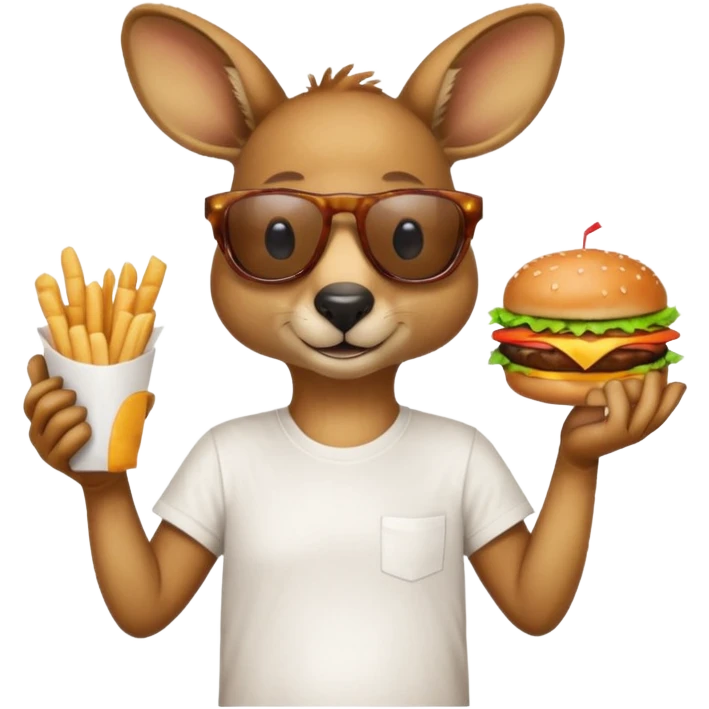 kangroo with hamburger wearing tshirt and sunglasses emoji