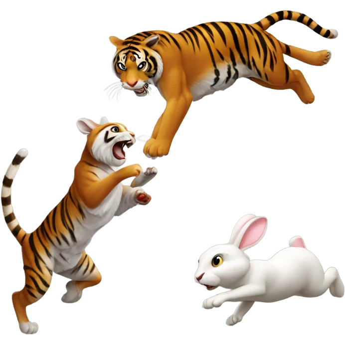 A tiger pouncing on a rabbit emoji