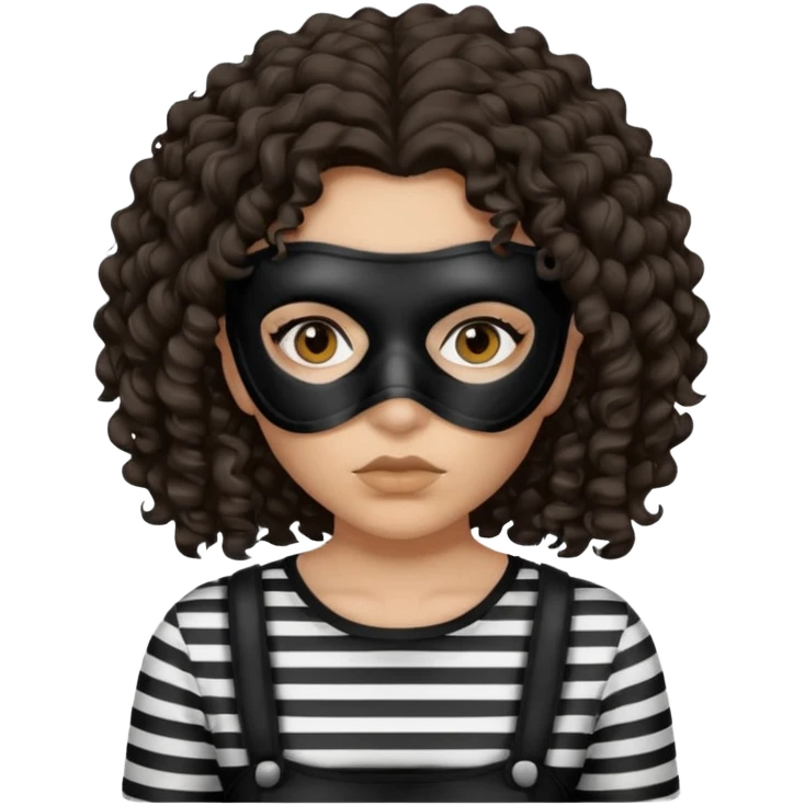 woman with robber mask concerned dark curly hair and robber outfit emoji