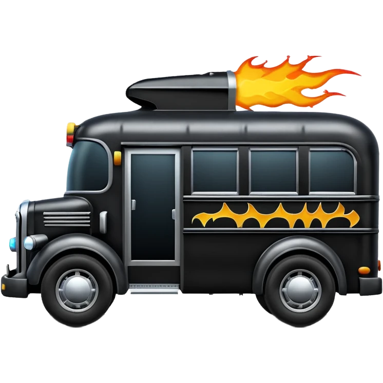 Mad max survival apocalypse Darth Vader’s Batman-armored 1936 black graphite colored school bus with horizontal holographic flames  emoji
