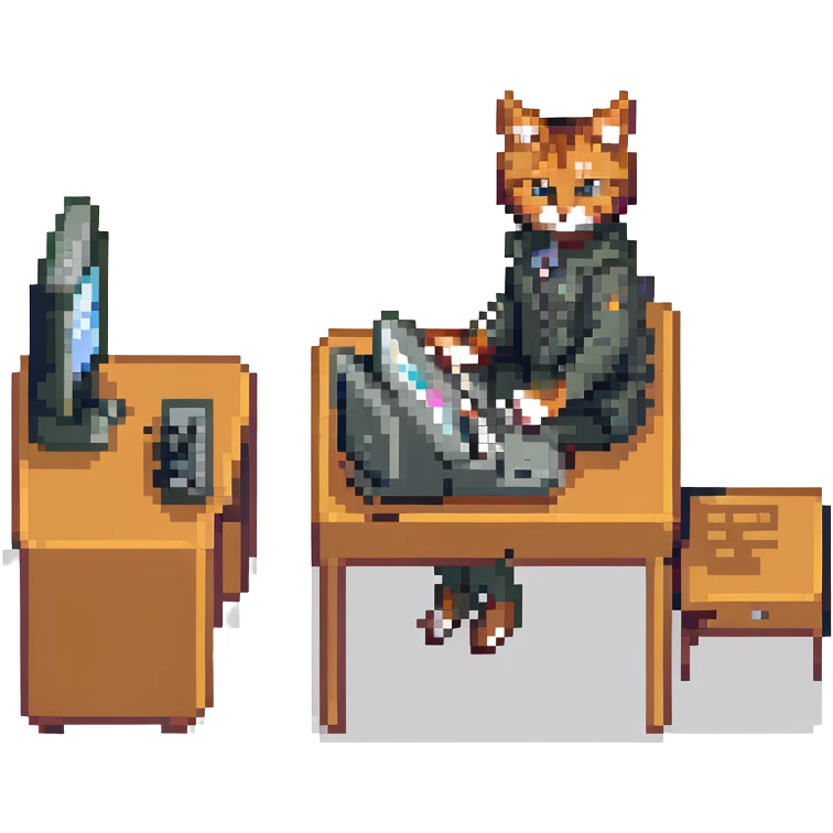 Kat using a computer emoji