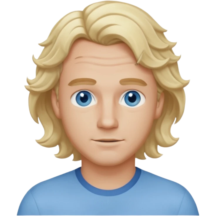 Mike Gallagher from Summer of Fear with blonde wavy hair, light blue outfit, white and blue eyes emoji