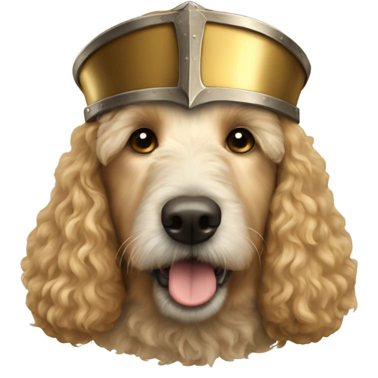 A golden doodle wearing a medieval nasal helmet  emoji