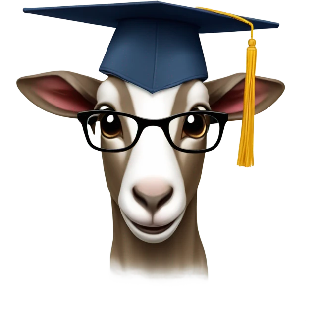 a goat wearing glasses and graduation hat emoji