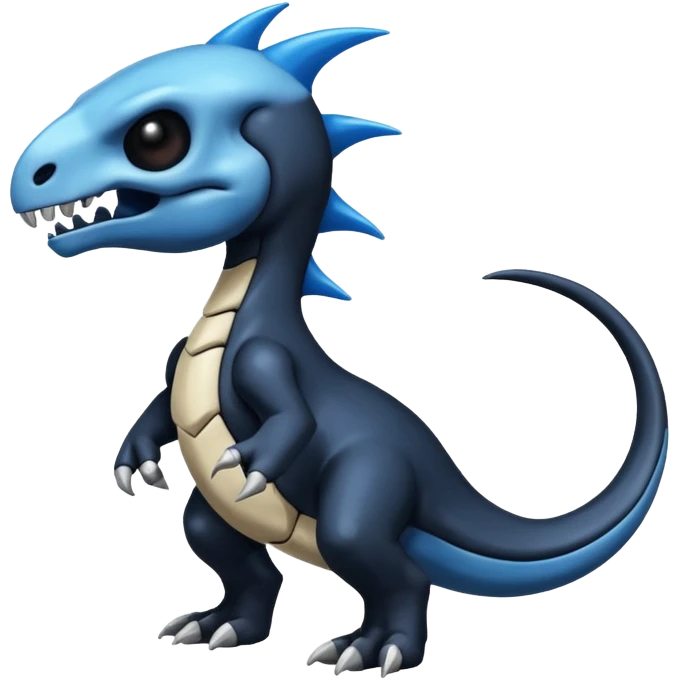 Shiny Dark Black And Blue Duskull-Cubone-Salandit-Fakémon-hybrid-creature (full body)  emoji