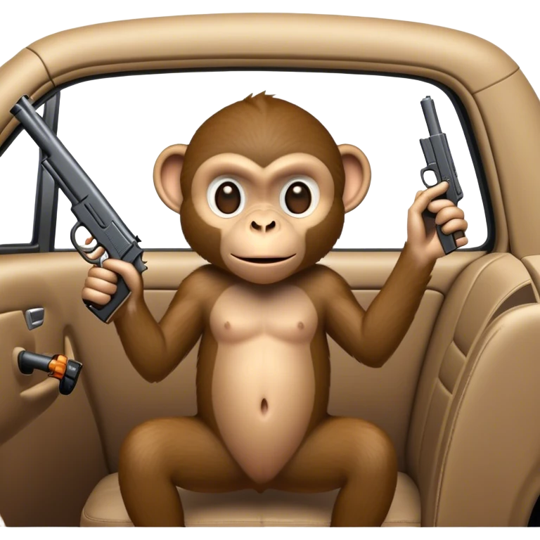 Monkey holding a gun in a car  emoji