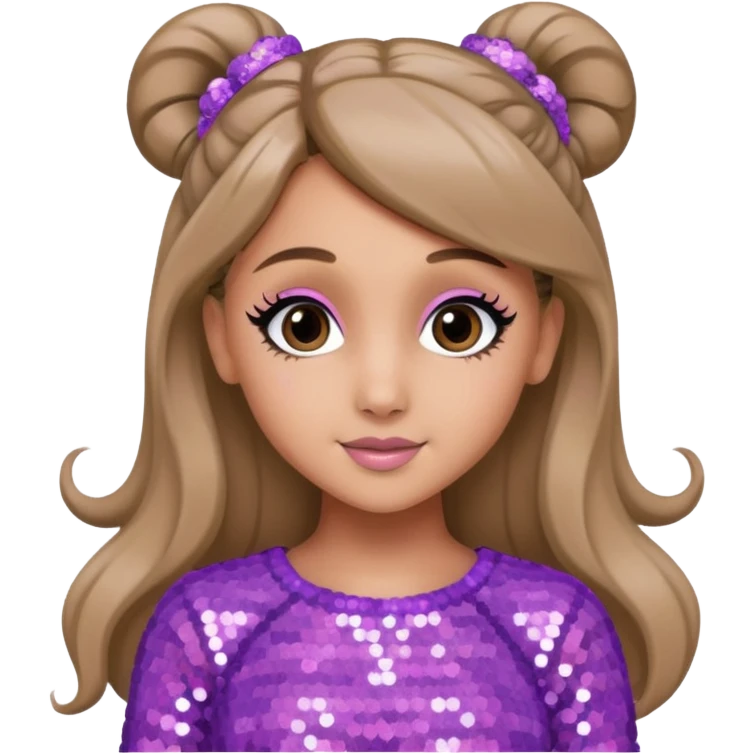 Ariana Grande with dark blonde hair, lavender pink sequin outfit emoji