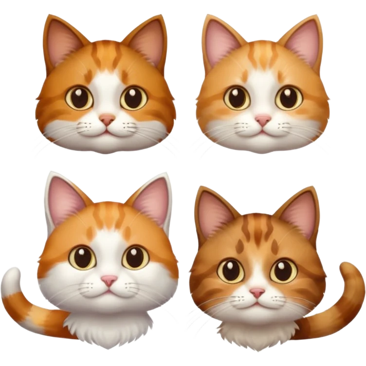 3 cats different colours including brown tabby and white, light patchy calico, and ginger and white emoji