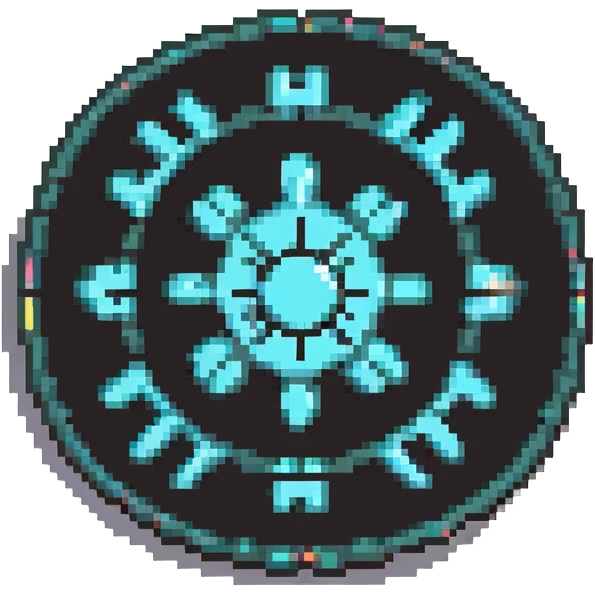 32x32 cyberpunk settings gear icon with holographic interface, retro computer style emoji