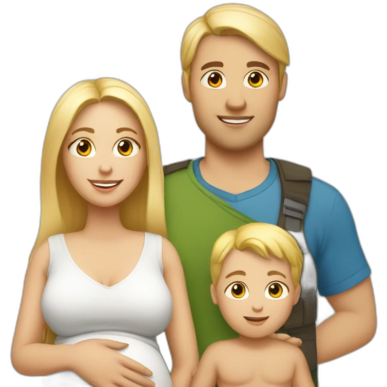 Family;blonde-haired-pregnant-mother, white-indian-man, blond-haired-baby-boy emoji