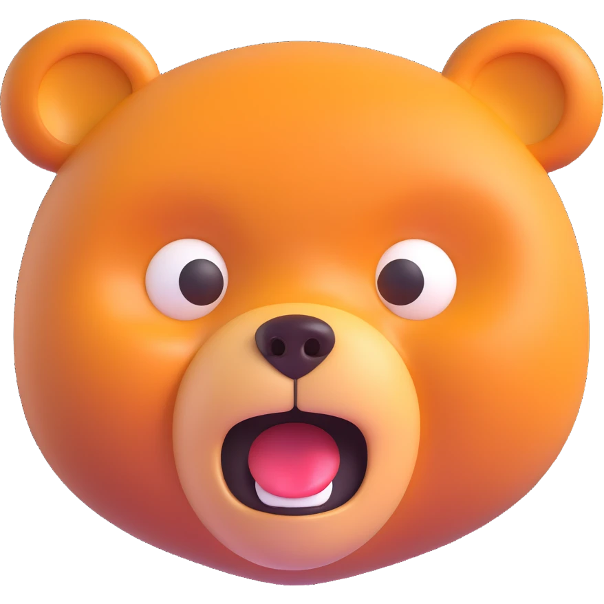 scared bear, 3D emoji style, round face, glossy, exaggerated scared expression emoji