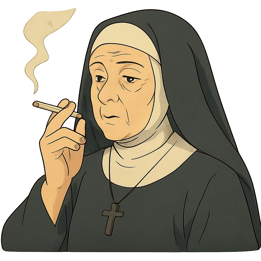 ghibli style nun smoking a cigarette emoji