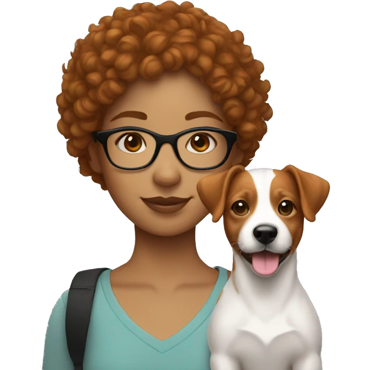 GIRL WITH GINGER SHORT CURLY HAIR WITH GLASSES WITH JACK RUSSELL emoji