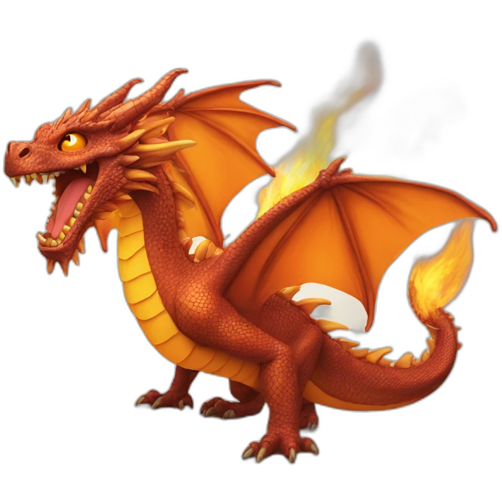 Dragon feu grand imposant orange qui crache du feu emoji
