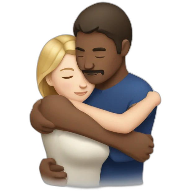 Metis Man and white woman hug love emoji