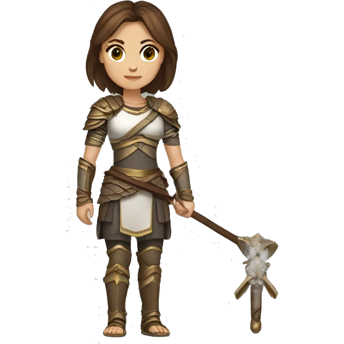 Warrior - white - female - brown hair, brown eyes- small emoji