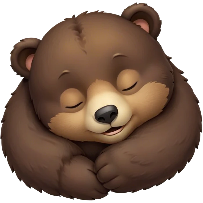 Meme-Worthy Cute Sleeping Bear Portrait Emoji, Head resting peacefully with a contented smile, showcasing a massive, robust build and a luxuriously soft dark brown fur, eyes shut in a serene, restful nap, Simplified yet hilariously adorable features, highly detailed, glowing with a soft, drowsy light, high shine, relaxed and utterly lovable, stylized with an air of playful laziness, bright and heartwarming, soft glowing outline, capturing the essence of a comically sleepy bear, so meme-worthy it feels like it could instantly become the next viral sensation of adorable slumber! emoji