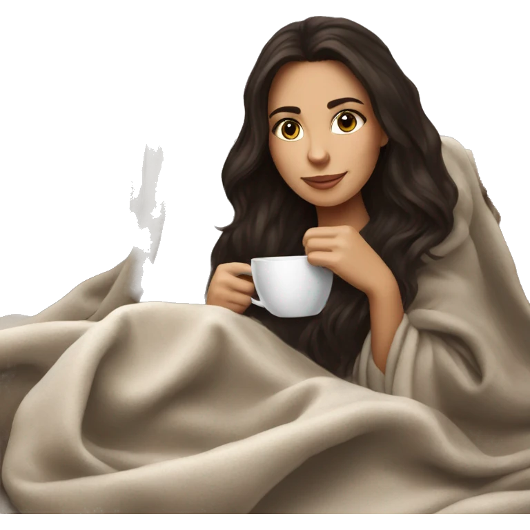 Stunning brunette girl drinking coffee with a blanket around her emoji